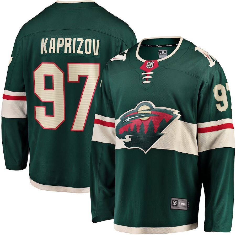 Men Minnesota Wild 97 Kirill Kaprizov Fanatics Branded Green Home Breakaway Replica NHL Jersey